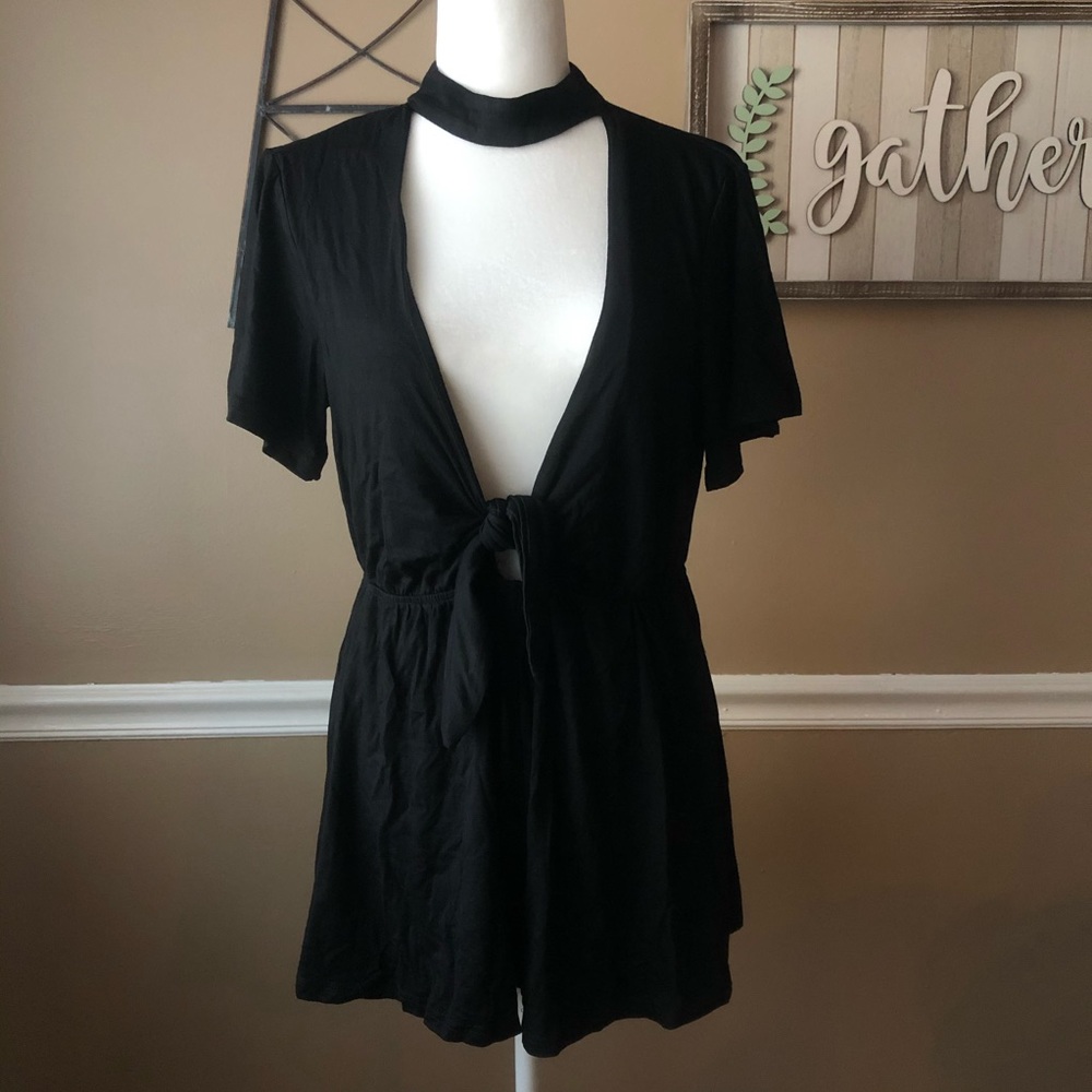 Short Sleeve Plunging Black Romper